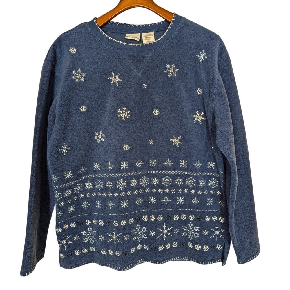 Bobbie Brooks Women’s Size Large 12-14 Blue Fleece Snowflake Embroidered Shirt